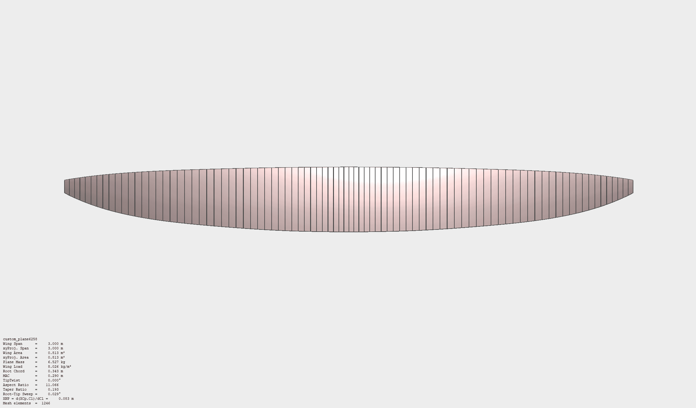A view of the optimized wing shape in XFLR5