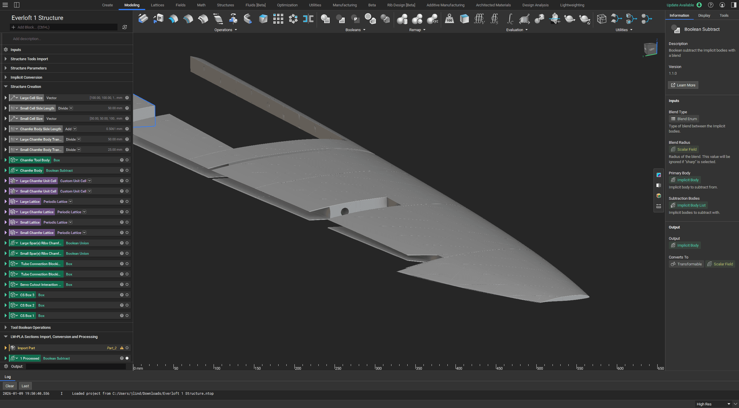 A screenshot of the nTop workflow used to design the internal rib structure