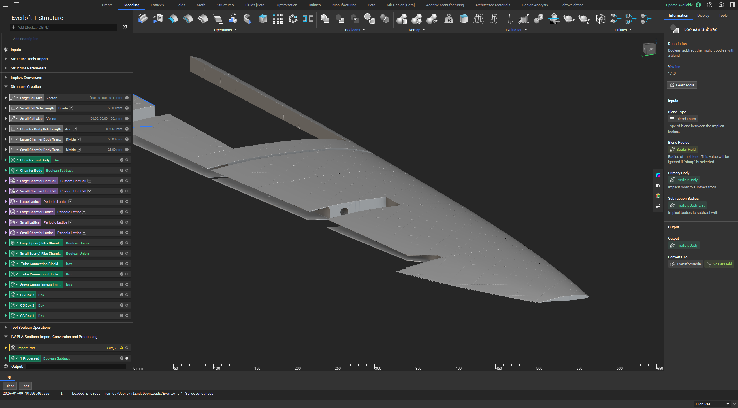 A screenshot of the nTop workflow used to design the internal rib structure